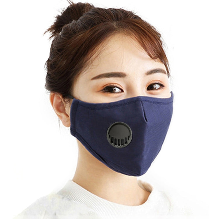 Washable navy blue face mask with round breath valve for PM2.5 dust protection