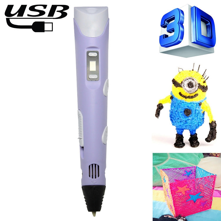 Hand-held 3D printing pen with USB plug, purple body and black tip