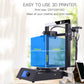 Desktop 3D printer with LCD screen on base, printing bed and frame