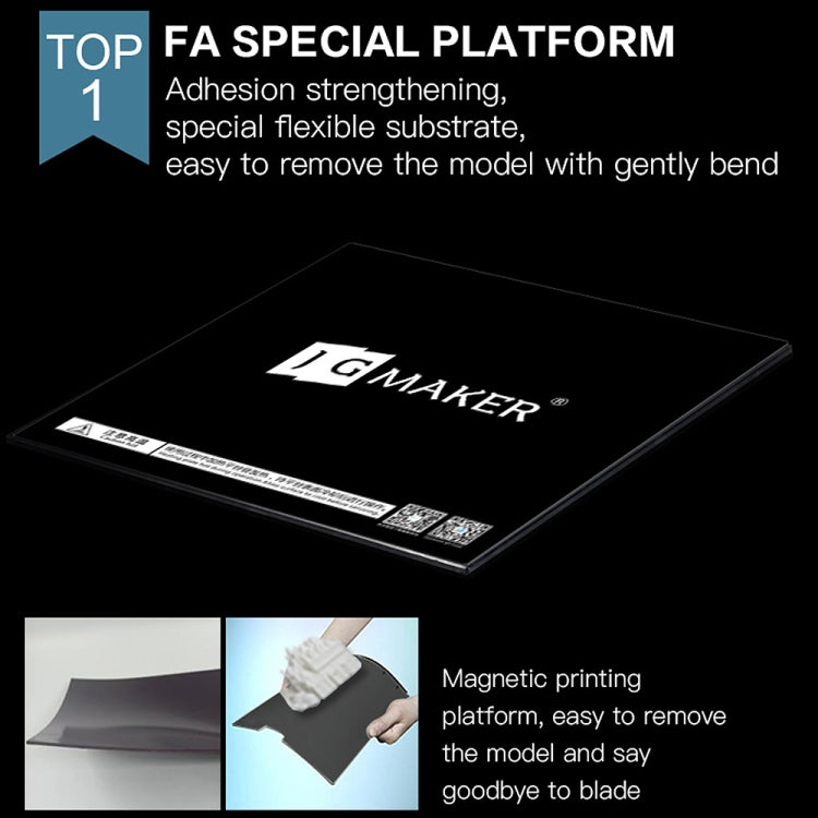 Black magnetic 3D printing platform with raised logo surface