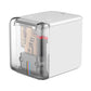 White mini portable color printer with clear side cover showing internal parts