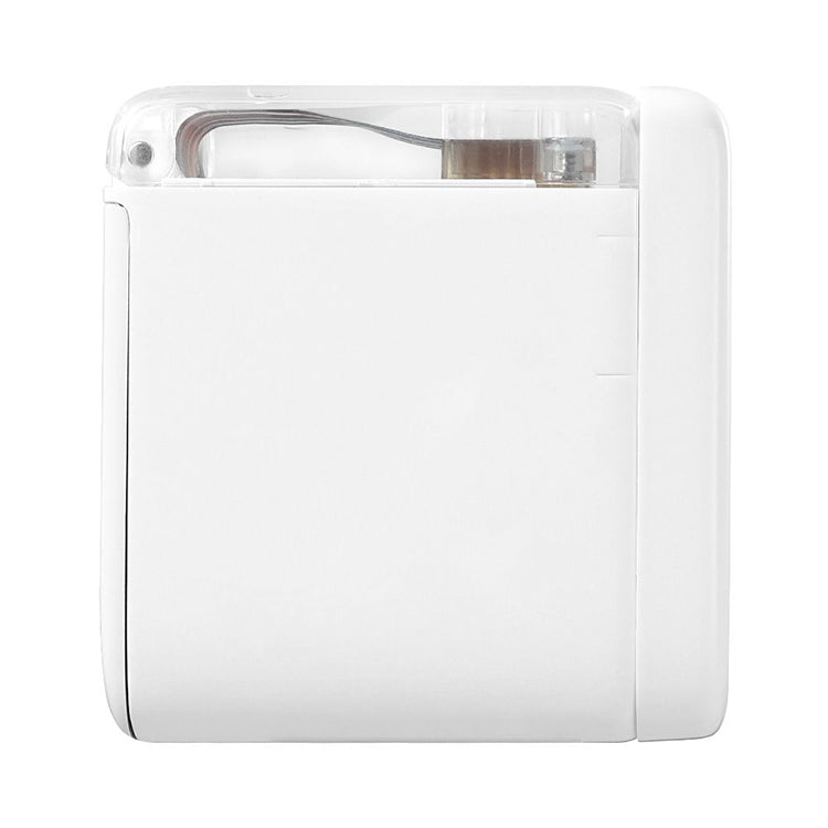 White mini portable color printer with top cover open showing cartridge area