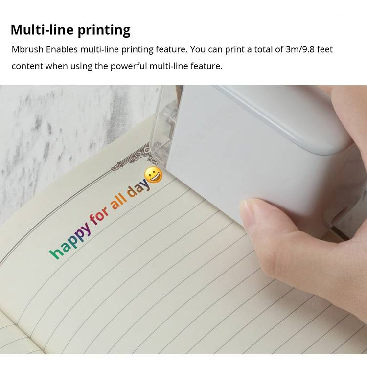White mini portable color printer printing multi-line text on paper