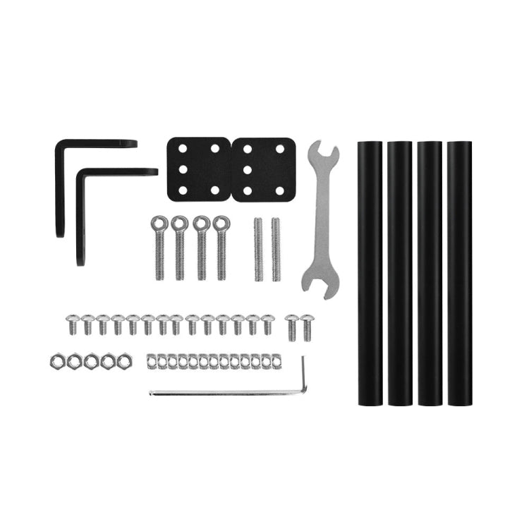 Tie rod fixed support frame parts kit: brackets, screws, and black rods