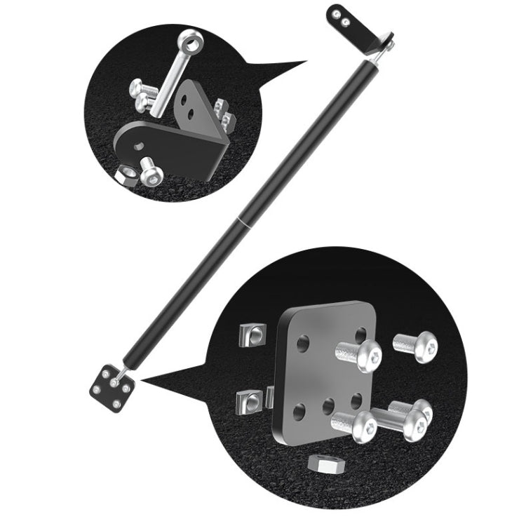 Tie rod fixed support frame with close-up inset of mounting bracket and bolts