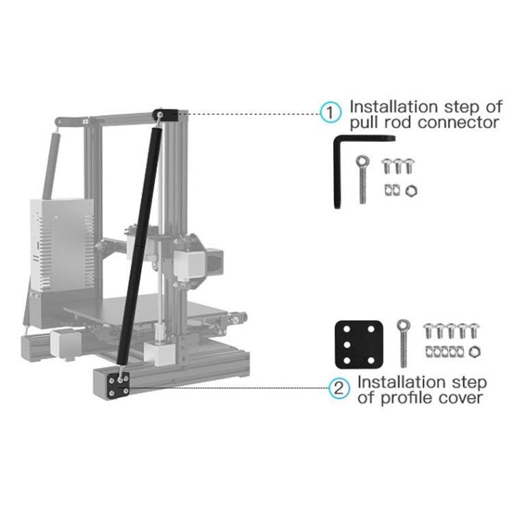 Tie rod fixed support frame installation diagram with step callouts