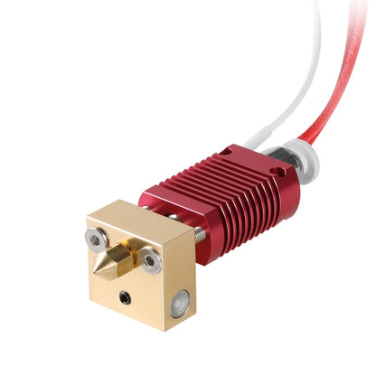 3D printer hot end nozzle kit with red heater cartridge and brass nozzle block