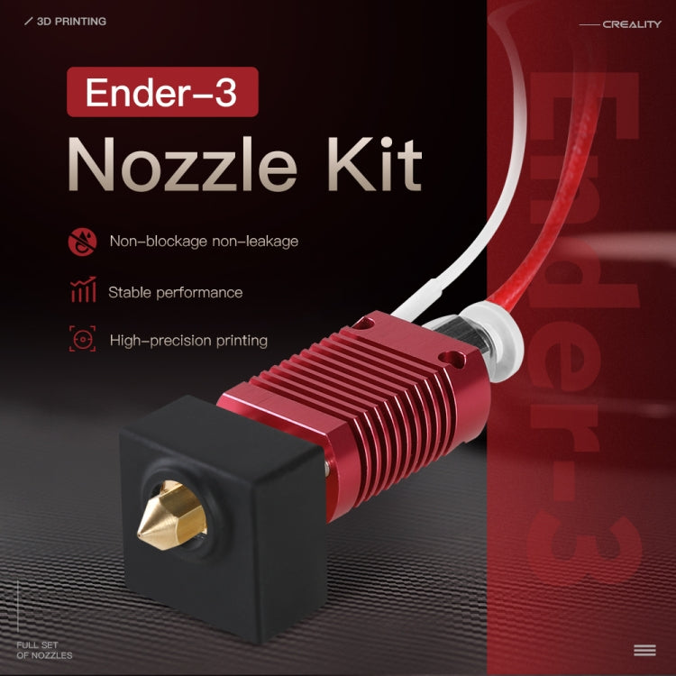 3D printer hot end nozzle kit with red heater cartridge and black mounting block