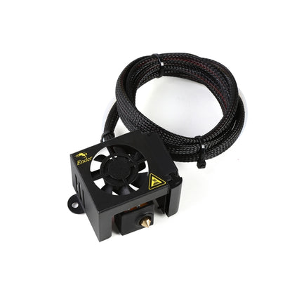 3D printer hot end kit with cooling fan, black shell, and braided cable lead