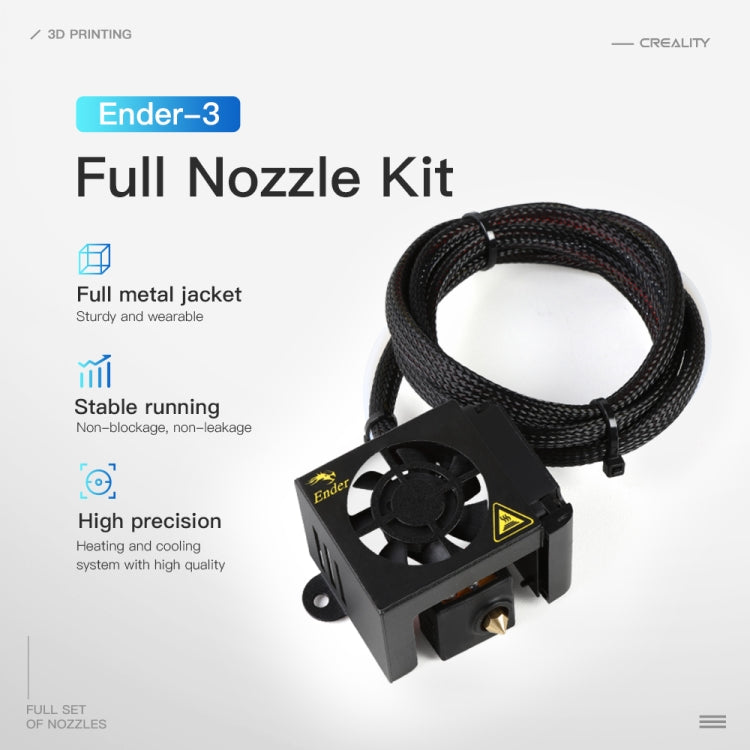 3D printer full nozzle kit with braided cable and black fan hot end