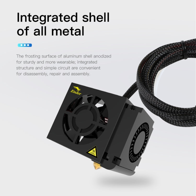 3D printer hot end kit with black aluminum shell and braided cable