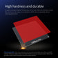 Heated glass build plate with dark surface, CREALITY logo, and corner warning icon