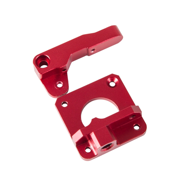 Red metal extruder mount bracket with circular opening and fixing holes