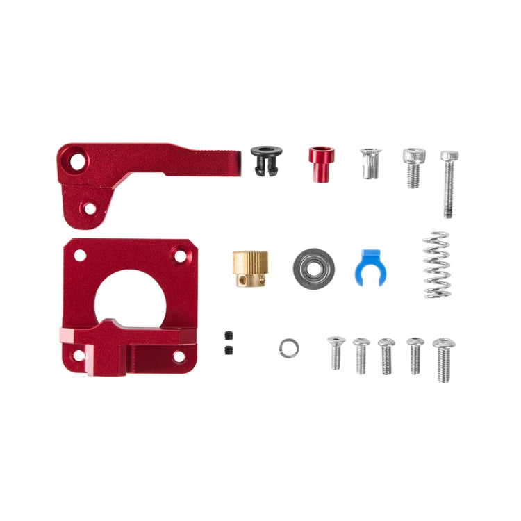 Red aluminum extruder parts kit with screws, springs, and brass fitting