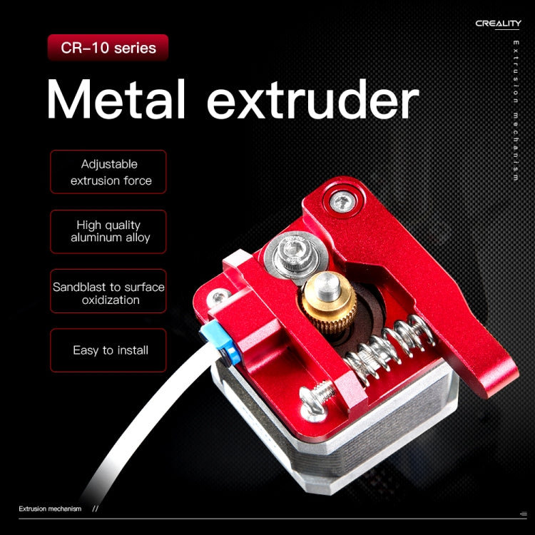 Red metal extruder assembly with adjustable lever and drive gear