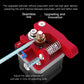 Red metal extruder assembly with adjuster knobs and spring-loaded mechanism