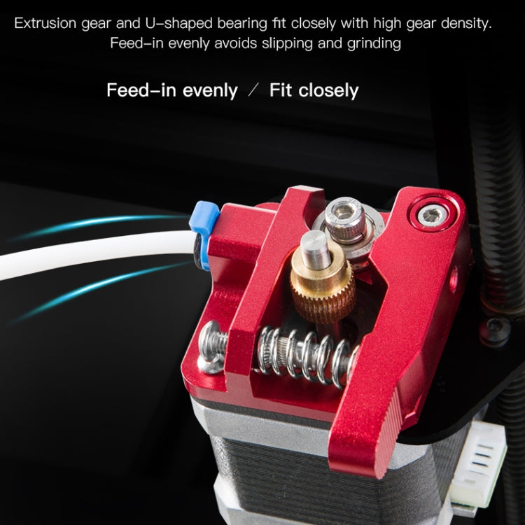 Red metal extruder gear assembly with U-shaped bearing and feed hardware