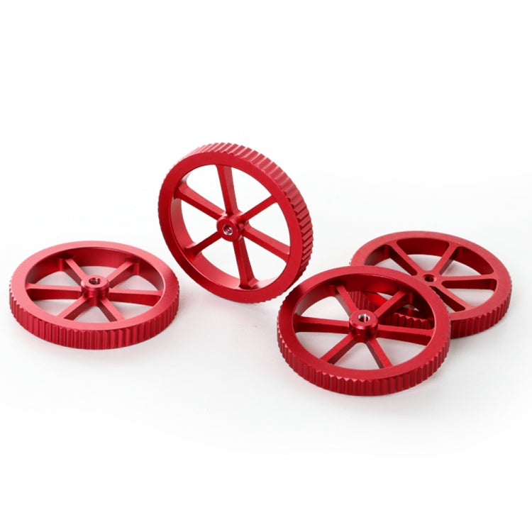 Red metal leveling nuts with hand-screw knobs, four-wheel style for 3D printer bed