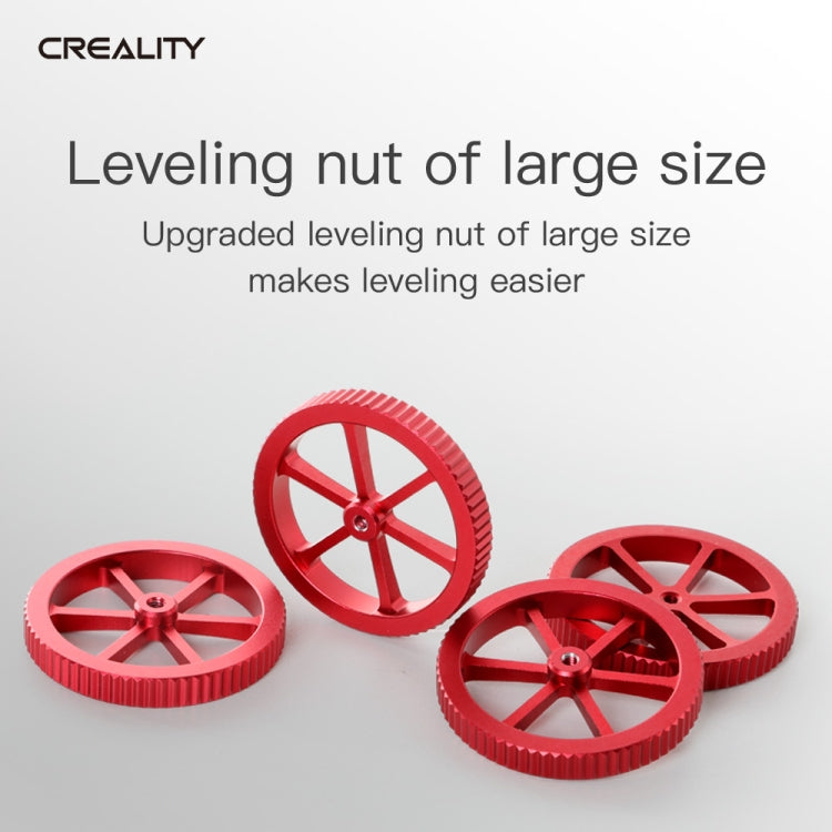 Red metal leveling nut set with four-spoke hand-screw wheels for 3D printer bed leveling