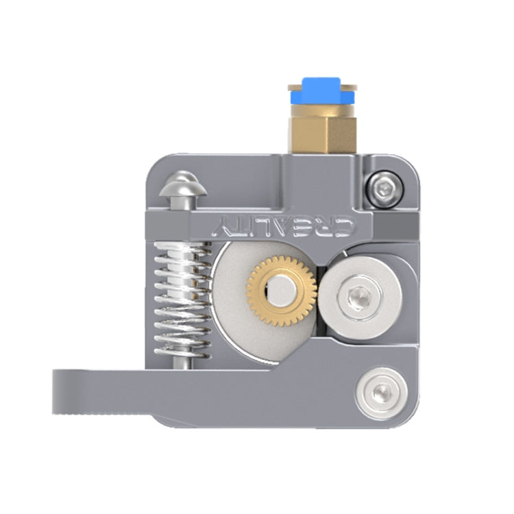 All-metal Bowden extruder kit, silver body with blue top knob and gear assembly