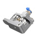 All-metal Bowden extruder kit, silver extruder assembly with blue cap and brass fitting