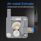 All-metal Bowden extruder kit, silver extruder body with exposed spring and blue nozzle