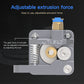 All-metal Bowden extruder kit, close-up of silver gear housing with blue adjustment knob
