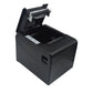 Black thermal receipt printer with open cover showing internal paper path