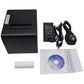 Black thermal receipt printer kit with power adapter, cables, roll, and manual