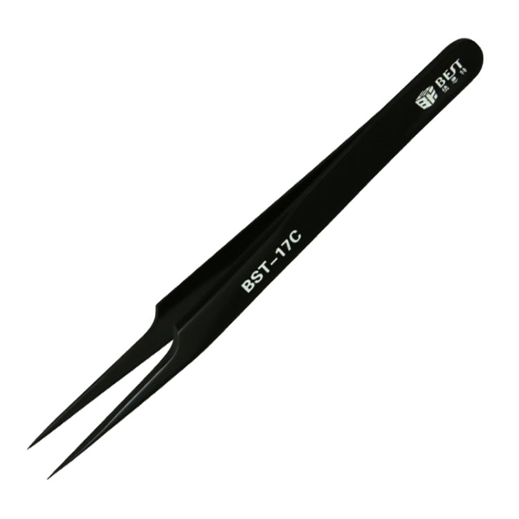 Black eyelash extension tweezers with pointed tips, BST-17C, precision grip