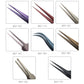 Assorted eyelash extension tweezers on cards, including BST-17C black tips