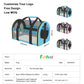 Foldable pet carrier bag diagram with mesh windows and carrying straps