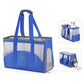 Blue portable breathable pet carrier bag with mesh sides and top carry handles