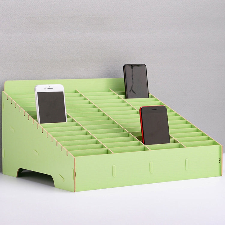 Green desktop multi-cell phone display rack with 60 grids and three phones