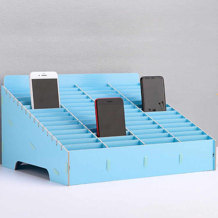 Blue desktop multi-cell phone display rack with 60 grids and three phones