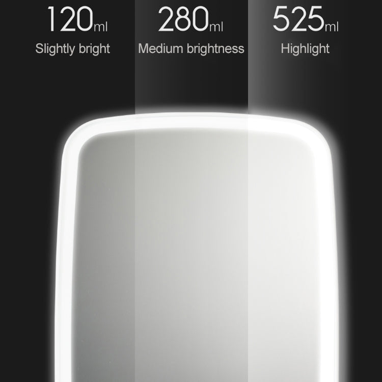 LED-lit white frame of a makeup mirror with brightness levels