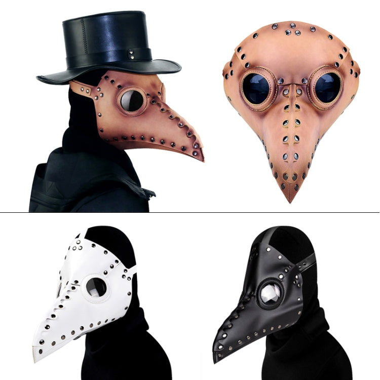 Set of white and black riveted beak face masks with round eye openings, Halloween prop