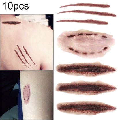 Set of temporary wound scar tattoos with realistic scratches and bruised cuts on skin