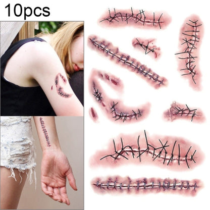 10-piece temporary wound scar tattoo stickers with red-and-black stitched cuts