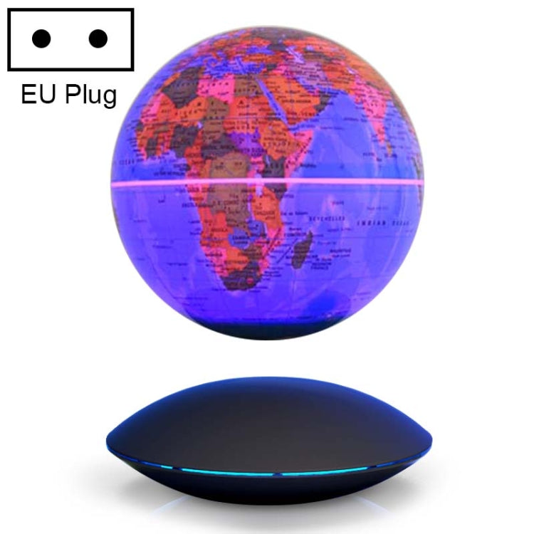 Magnetic levitation illuminating globe with colorful world map and black saucer base