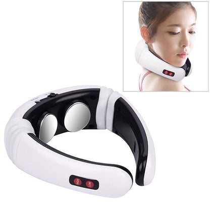 U-shaped neck and shoulder electric pulse massager, white and black, with control buttons