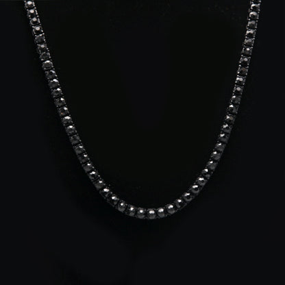 Black crystal tennis necklace chain with one-row prong-set stones