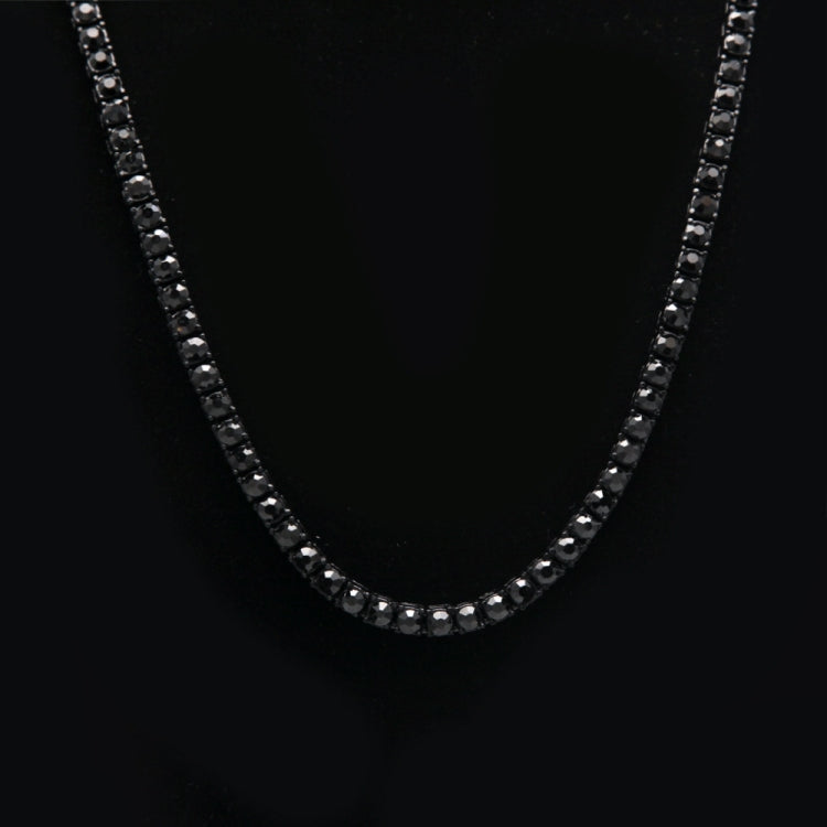 Black crystal necklace chain featuring evenly spaced prong-set stones