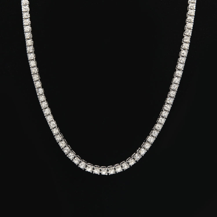 Silver-toned one-row rhinestone necklace chain with evenly spaced stones