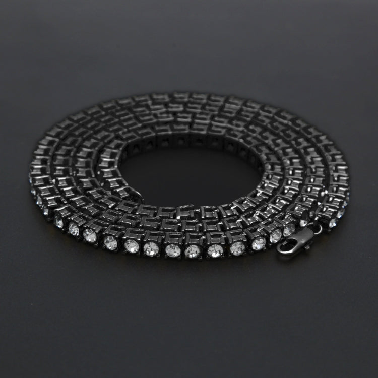 Black single-row crystal chain necklace with square-link rows and round stones