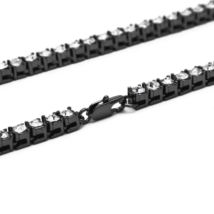 Black single-row crystal chain necklace with hinged clasp and square settings