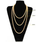 Gold crystal chain necklace on bust with layered lengths marked 20, 24, 30 in