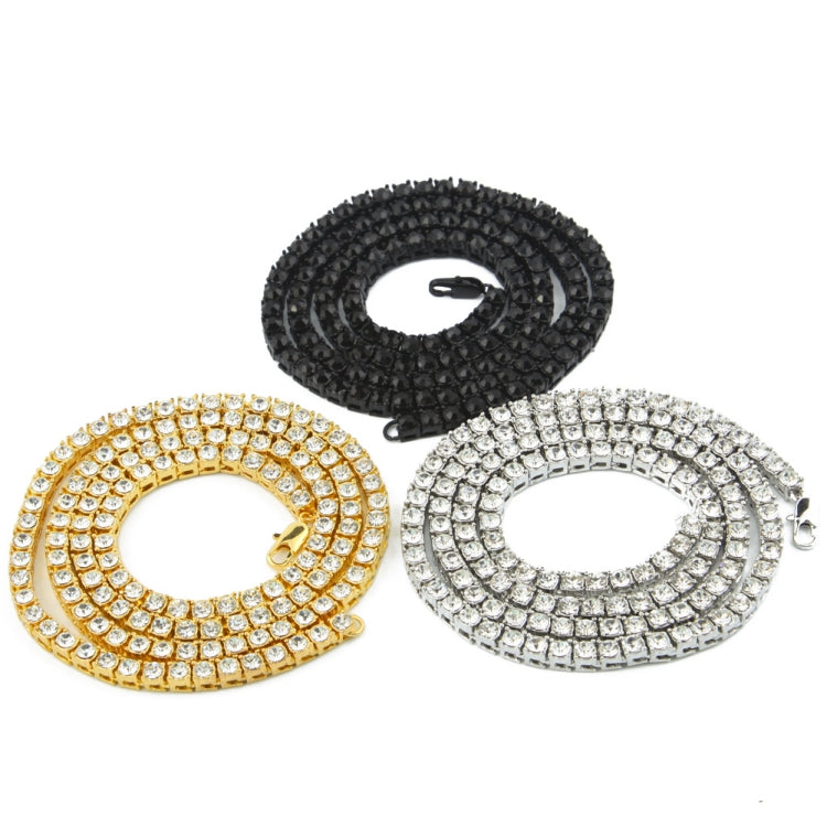 Crystal chain necklace in black, gold, and white, single-row tennis-style