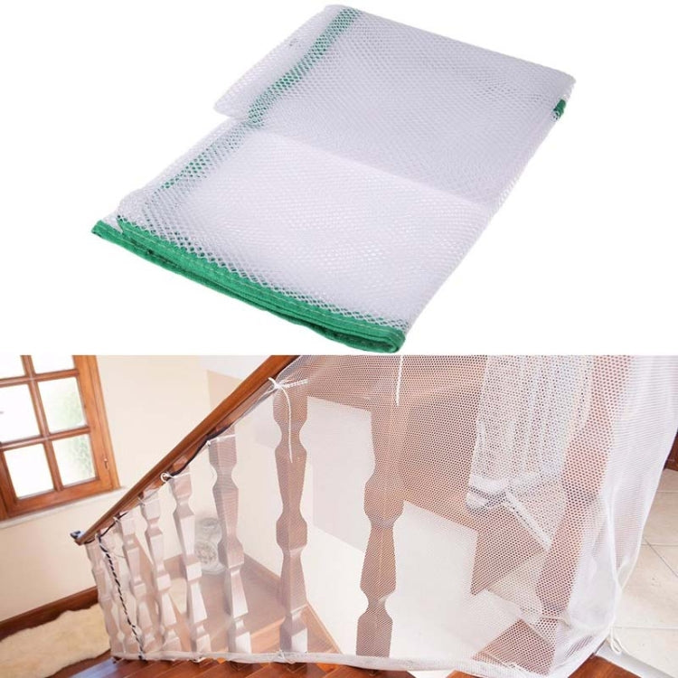 Balcony stair safety net, white mesh with green border, folded