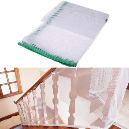 Balcony stair safety net, white mesh with green border, folded